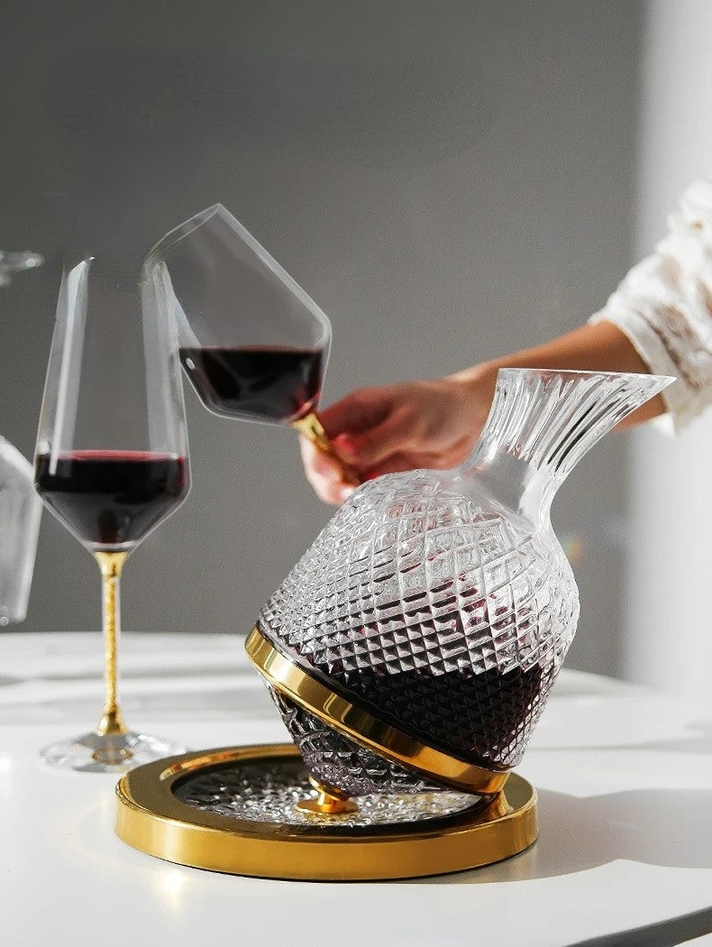 Decantor de Vin Cristal cu Suport Rotativ Magnetic – Cadou de Lux Elegant