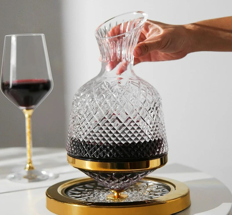 Decantor de Vin Cristal cu Suport Rotativ Magnetic – Cadou de Lux Elegant