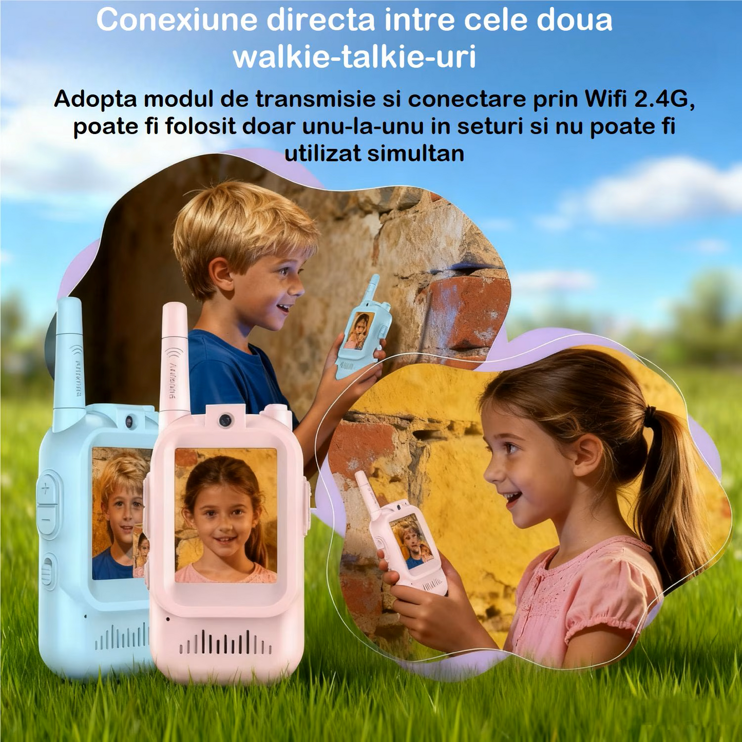 Walkie-Talkie Video pentru Copii – Set 2 bucăți Roz & Albastru