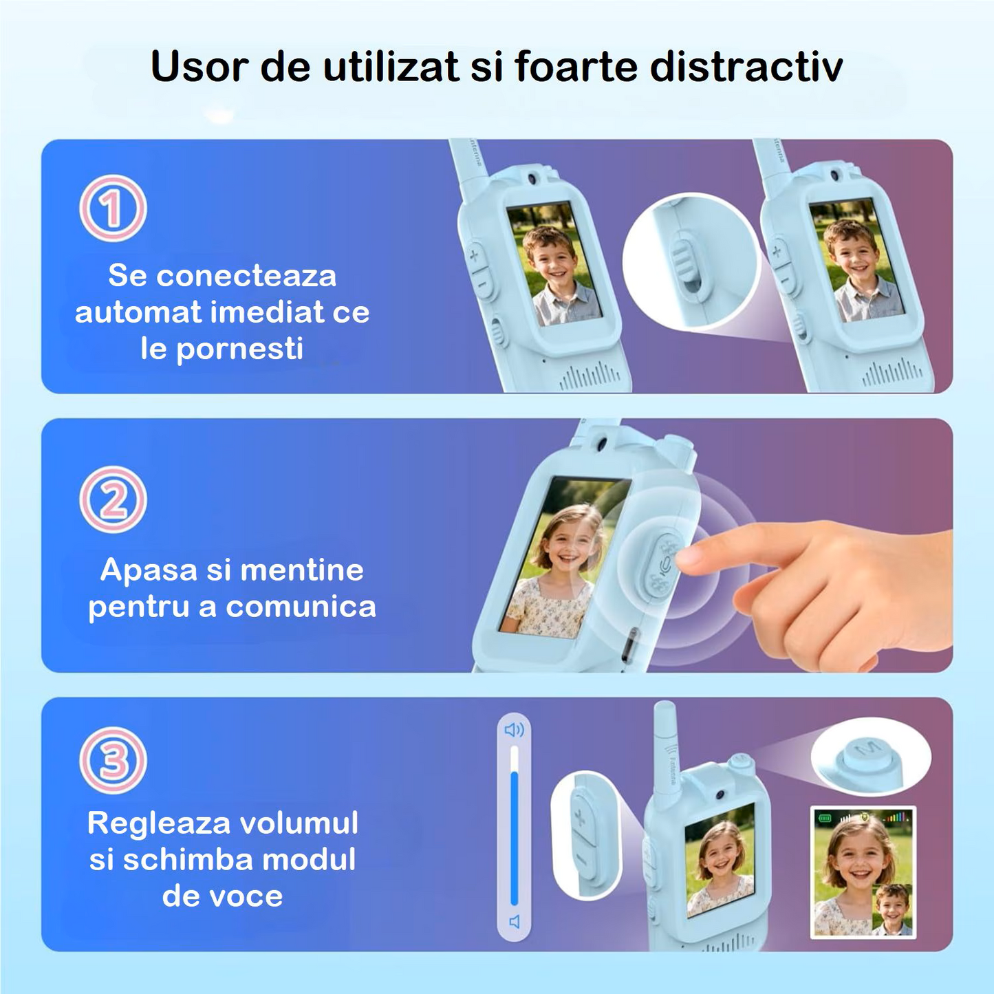Walkie-Talkie Video pentru Copii – Set 2 bucăți Roz & Albastru