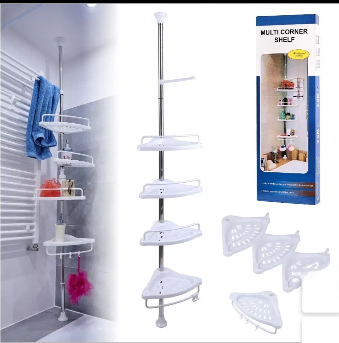 Raft de Colț Telescopic pentru Baie – 4 Niveluri | Fără Găurire