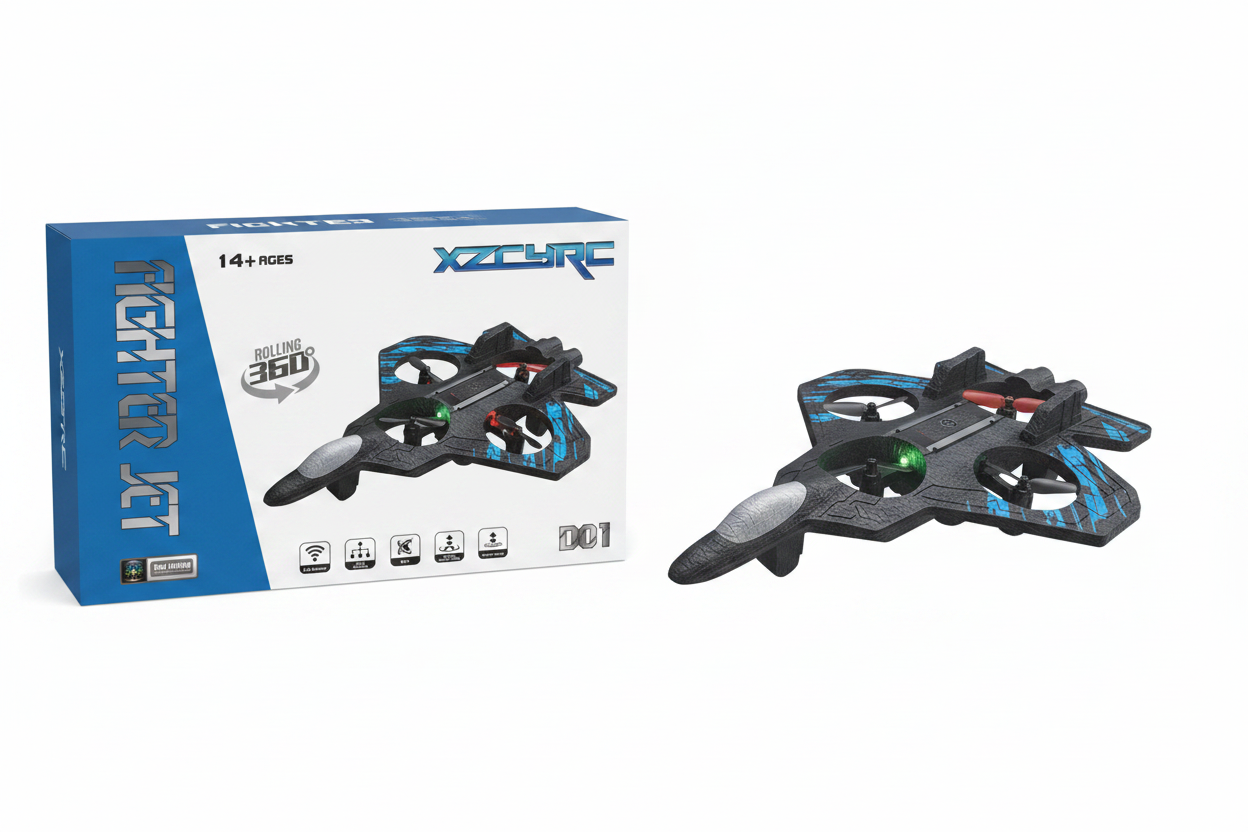 Dronă Fighter Jet cu Telecomandă – Rotație 360° | Design Stealth | 15 min Zbor