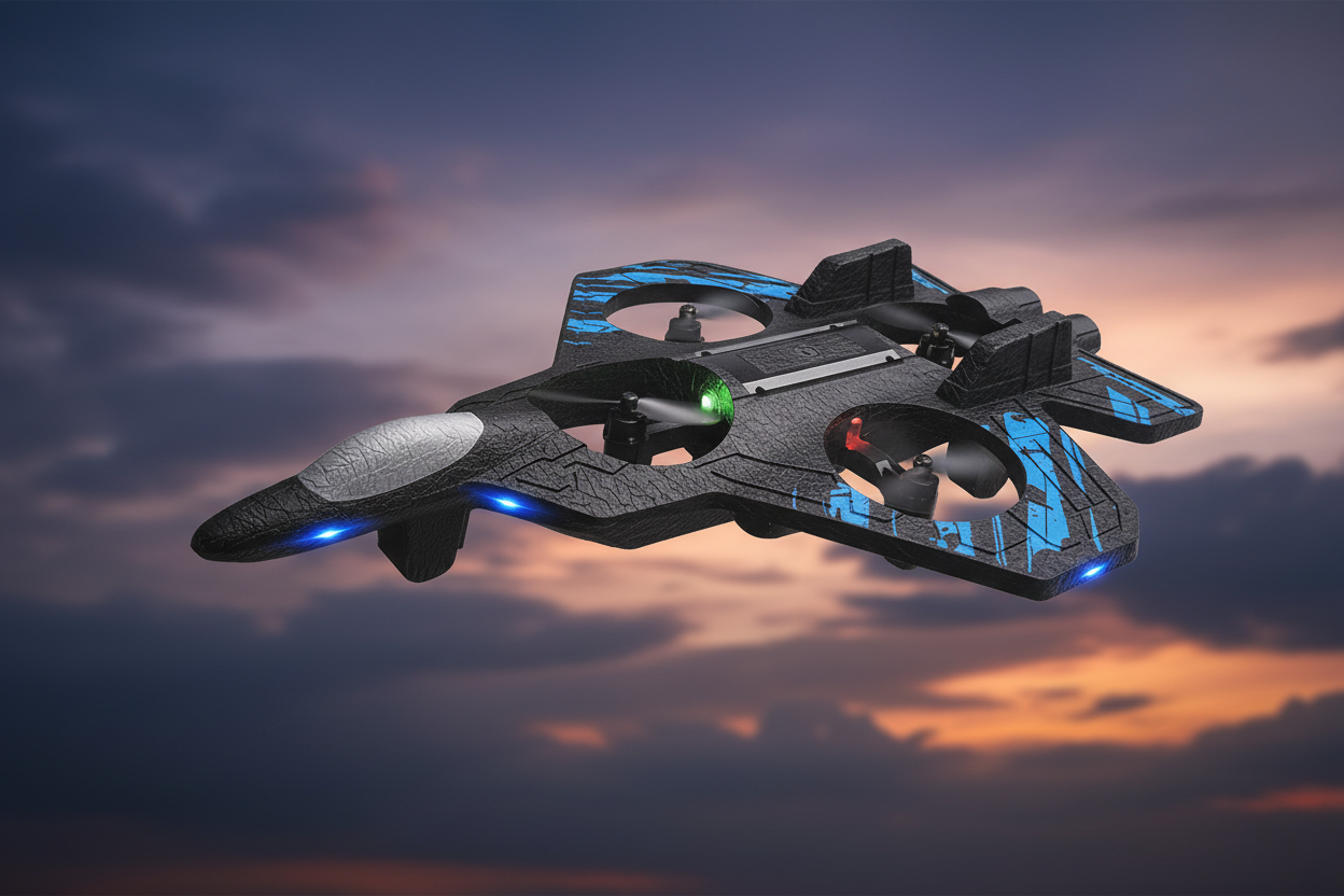 Dronă Fighter Jet cu Telecomandă – Rotație 360° | Design Stealth | 15 min Zbor
