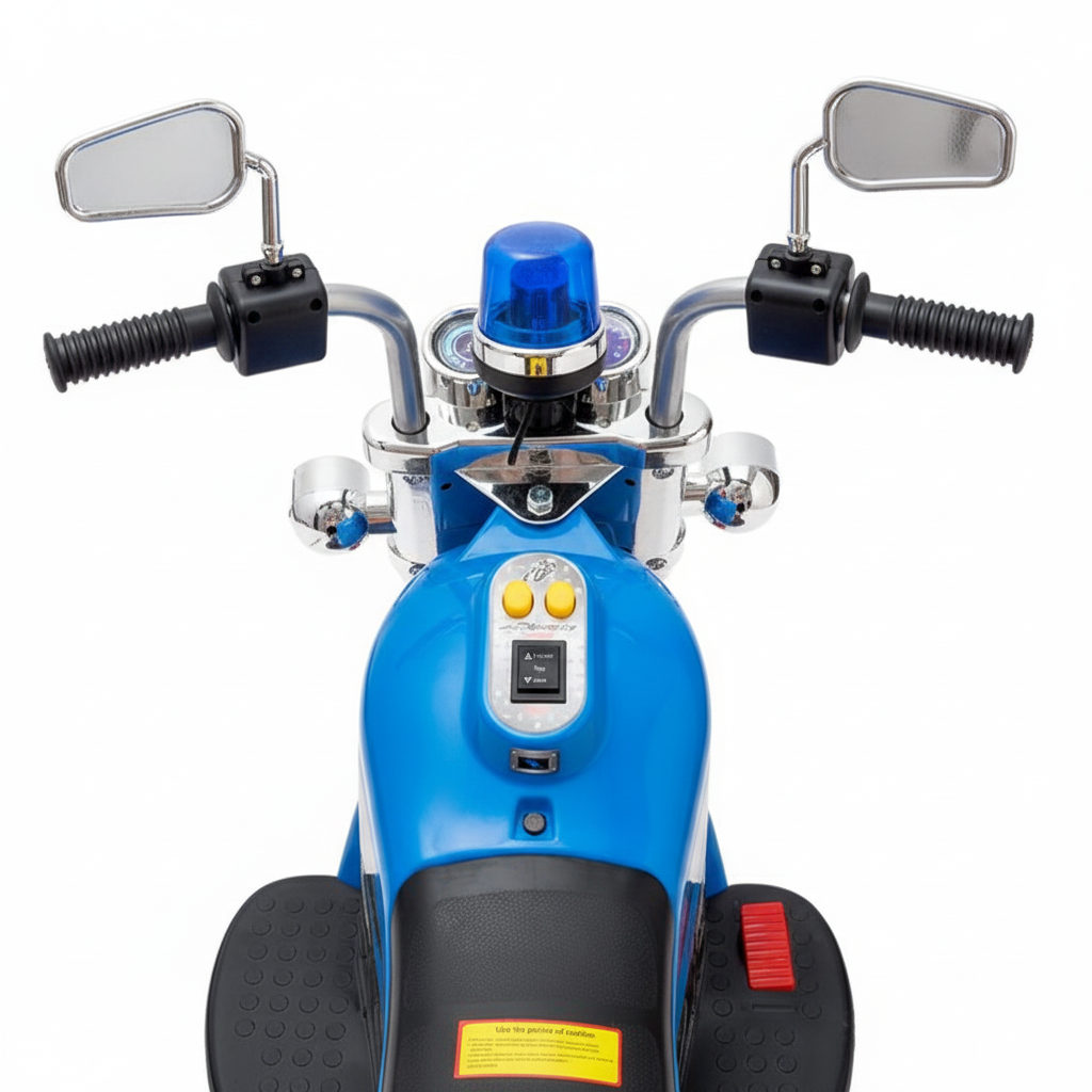 Motocicleta electrica politie copii albastru - cutie depozitare