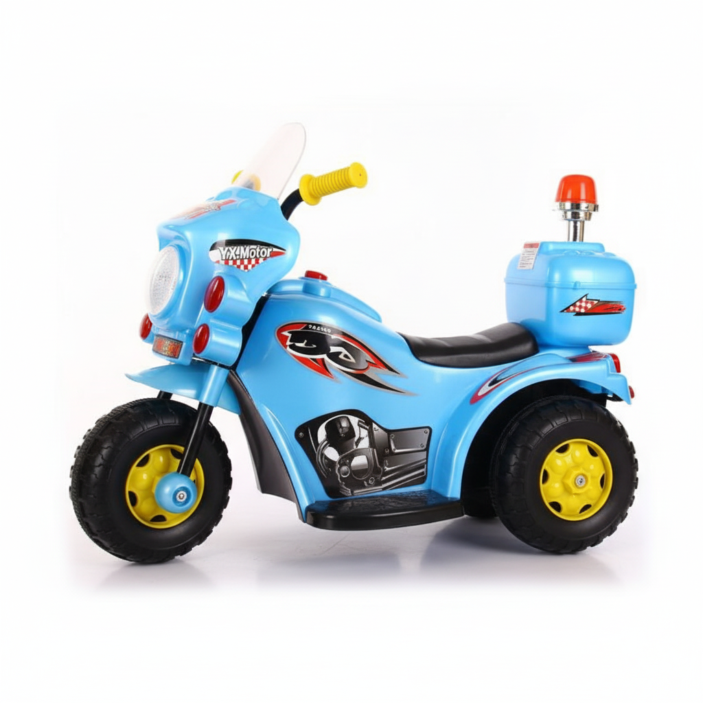Motocicleta electrica politie copii albastra - vedere laterala dreapta