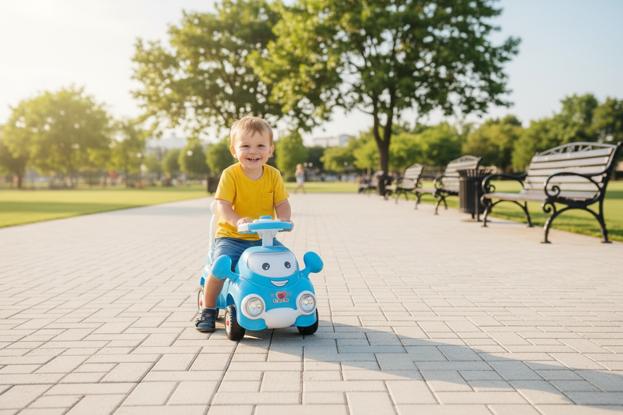 Mașinuță Baby Car Albastră - alee parc golden hour