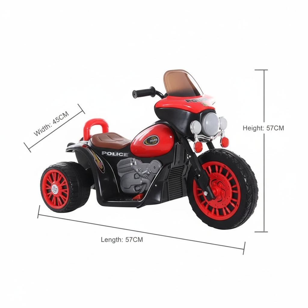 Motocicleta electrica politie rosie - dimensiuni