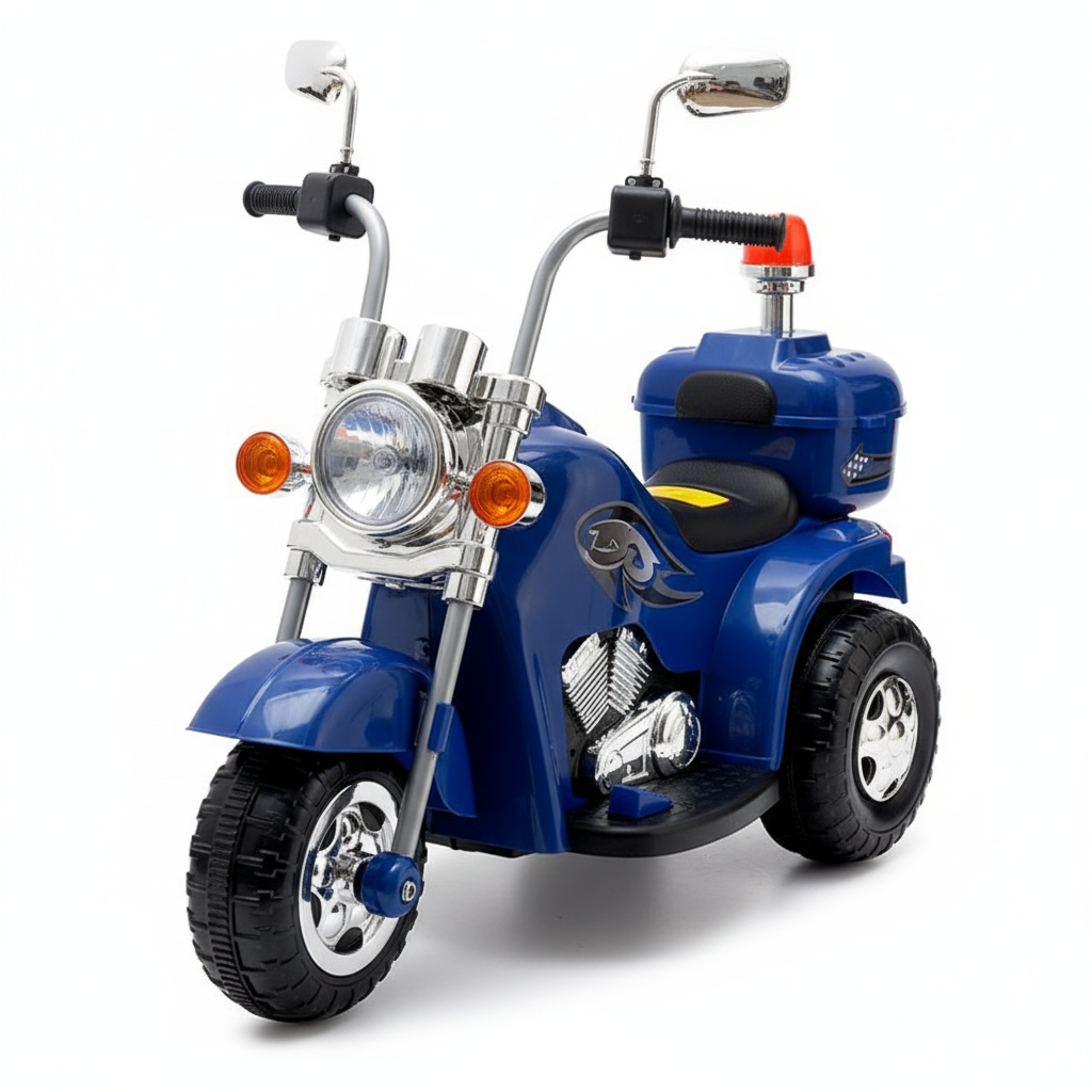 Motocicleta electrica politie copii albastru - vedere fata