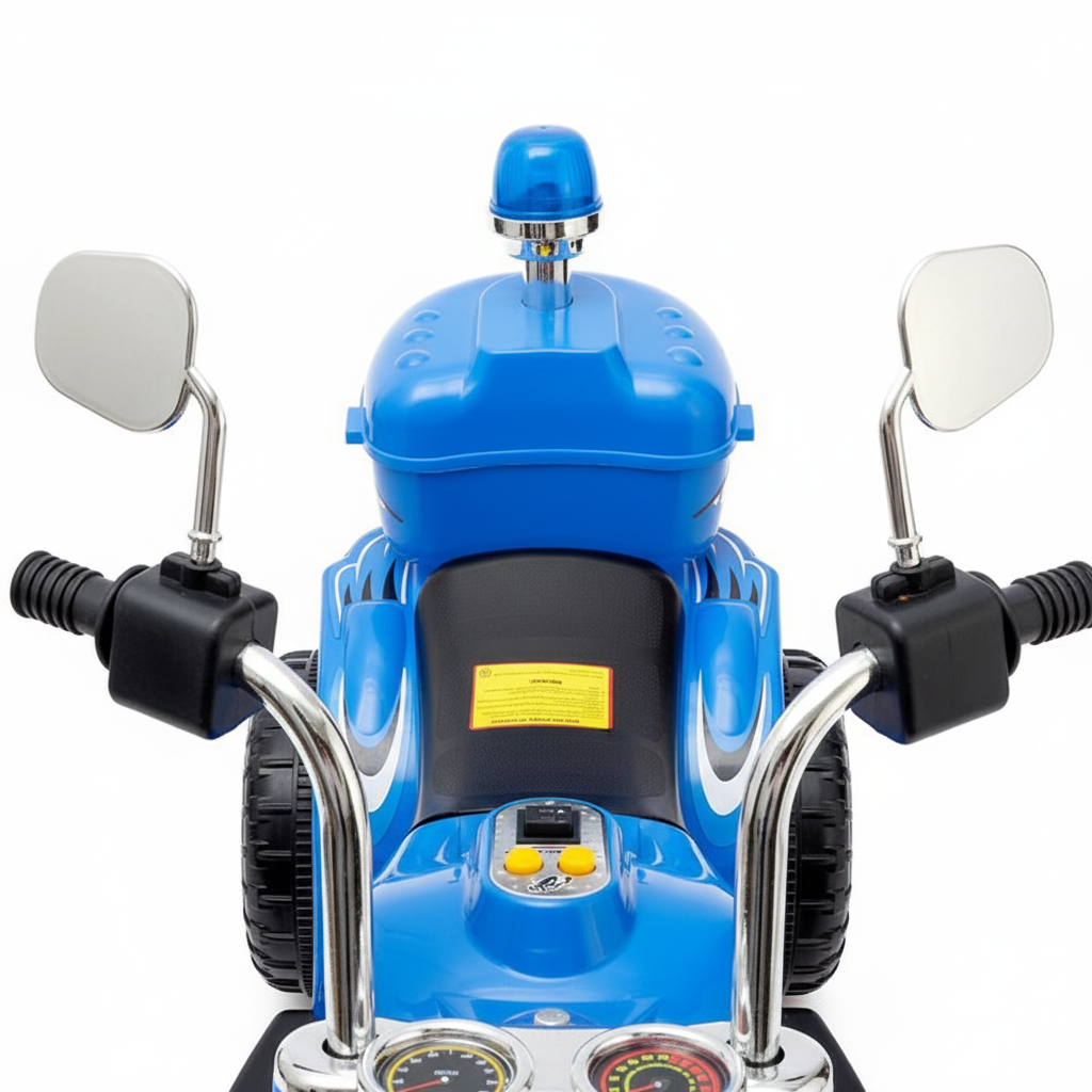 Motocicleta electrica politie copii albastru - ghidon butoane