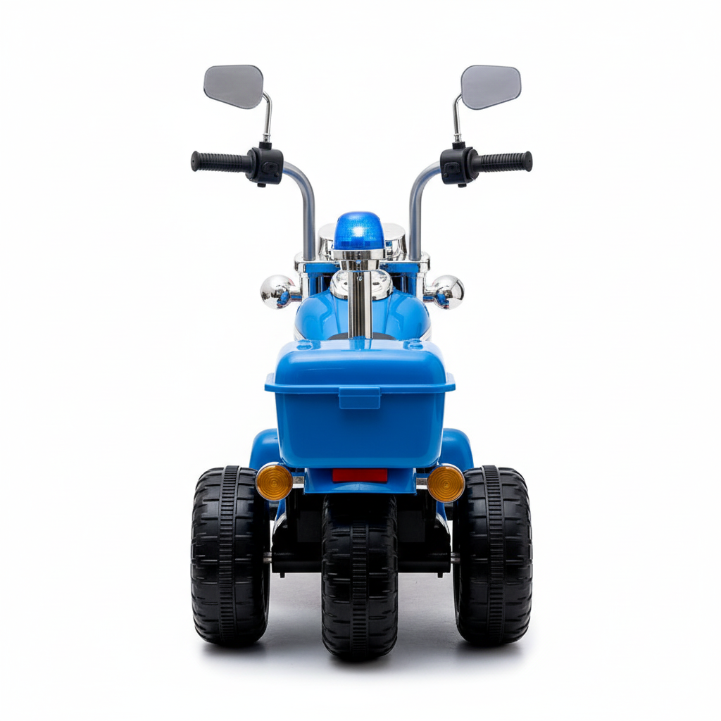 Motocicleta electrica politie copii albastru - vedere spate