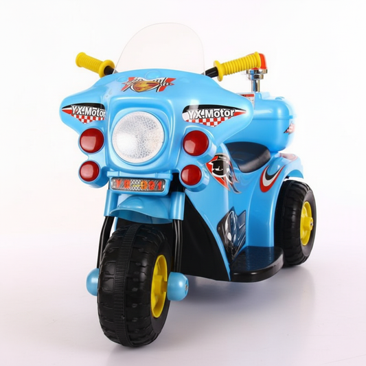 Motocicleta electrica politie copii albastra - vedere fata