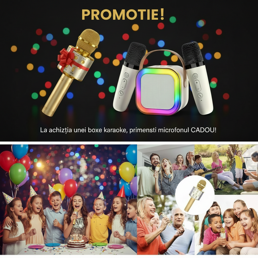 Set Karaoke Portabil – Boxă Bluetooth + 2 Microfoane Wireless