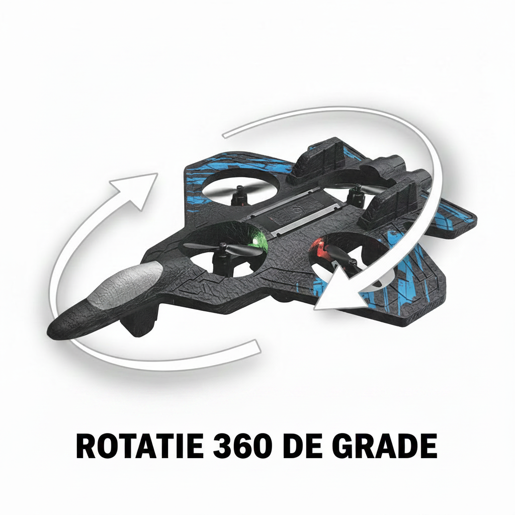 Dronă Fighter Jet cu Telecomandă – Rotație 360° | Design Stealth | 15 min Zbor